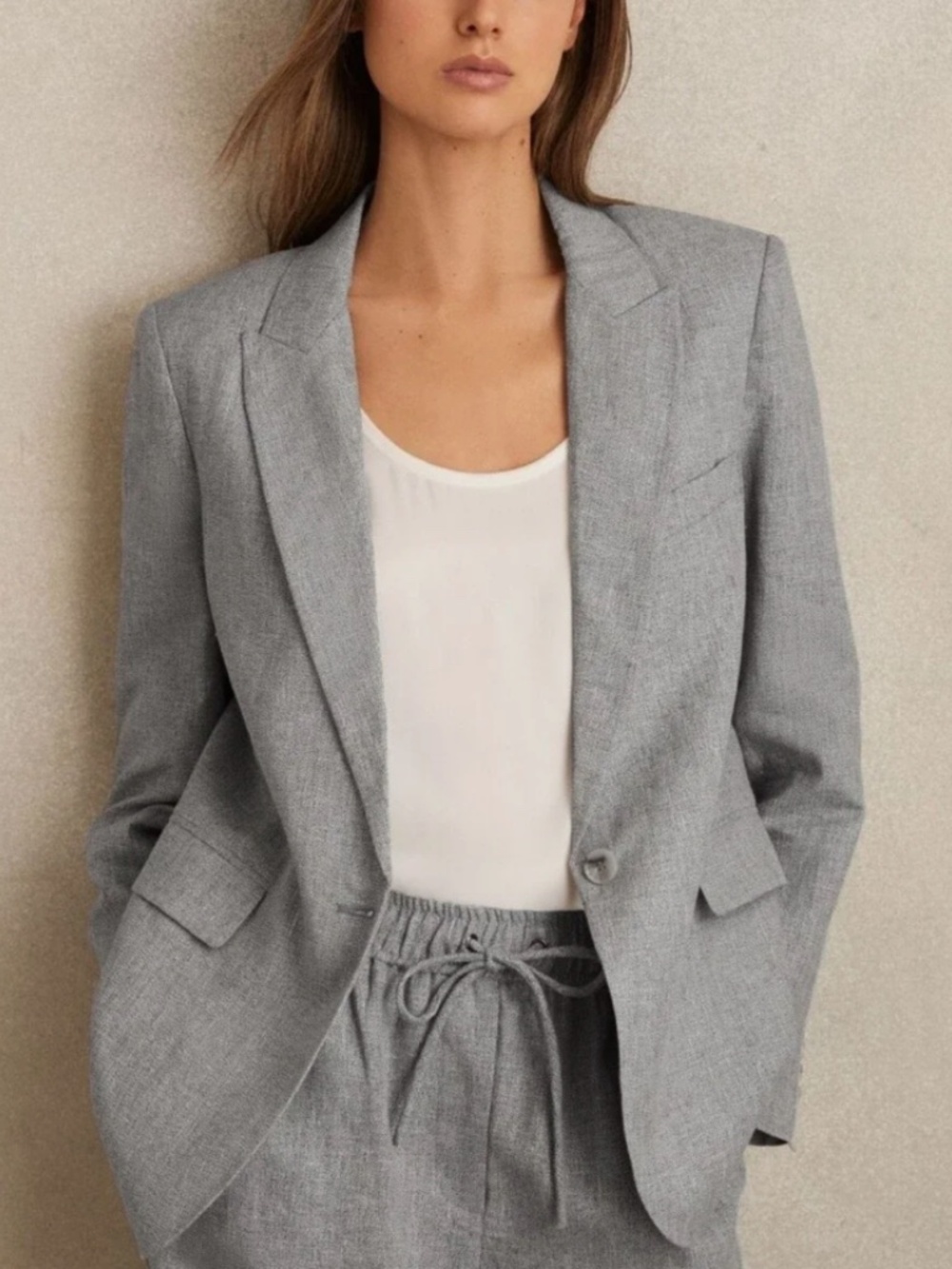 Reiss sz 10 Willow linen blend blue/Light Gray Single-Button Tailored Blazer